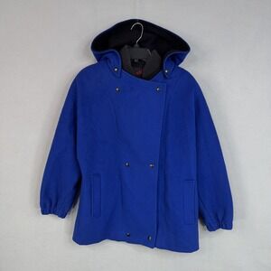 Vintage Mackintosh Coat Womens 10 Blue Wool Hooded Parka Jacket USA Union 80s
